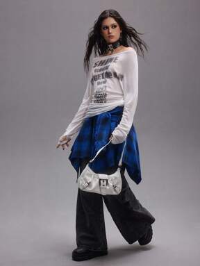 Grunge Punk Grunge Vintage Distressed Plaid Asymmetric Layered Mini Skirt