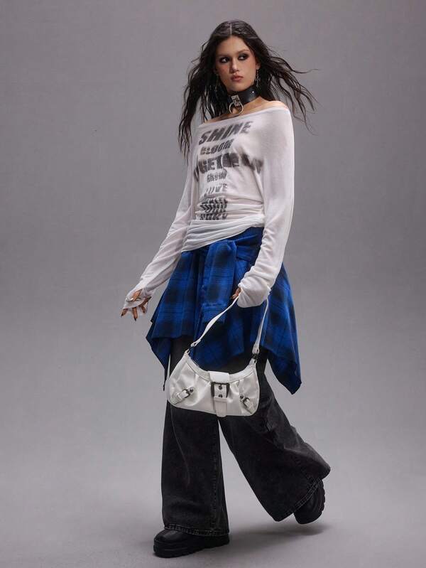 ROMWE Grunge Punk Grunge Vintage Distressed Plaid Asymmetric Layered Mini Skirt