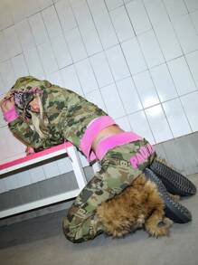 Paul Frank X ROMWE 2件套 Y2K Kpop 亚文化 Baddie 联名 Logo 迷彩印花刺绣卫衣和运动裤套装 - 彩色 - 查看 1