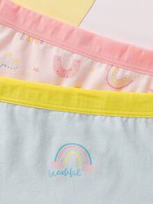 5pcs/Pack Girls' Cotton Briefs With Cute Rainbow & Animal Prints, Soft & Comfortable For Elementary Students - Multicolor - View 4