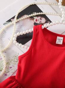 SHEIN Babygirl 可爱粉色针织无袖连体衣（夏季） - 紅色 - 查看 6