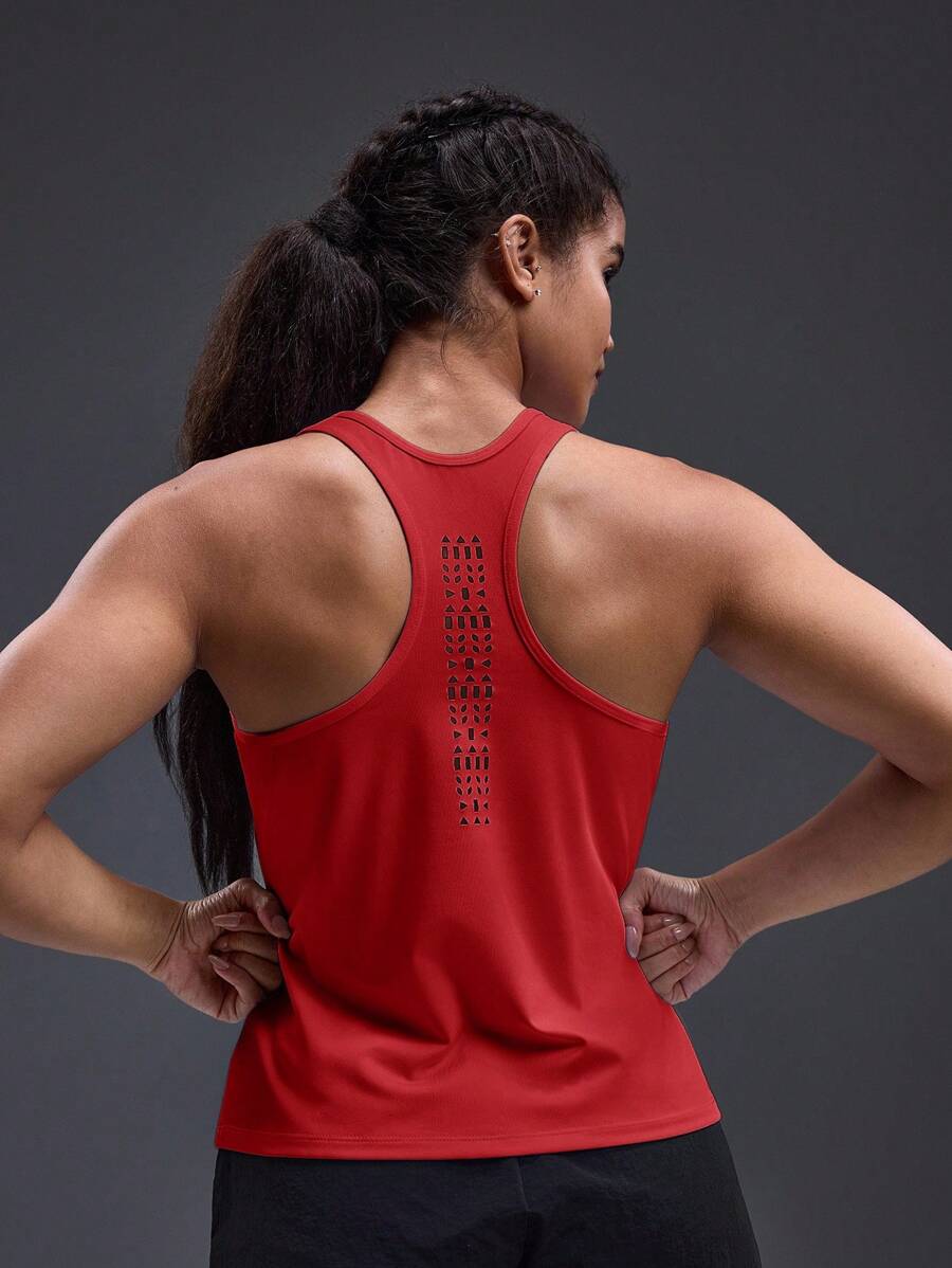 Powerista 女式简约纯色镂空工字背心，夏季 - 紅色 - 查看 1