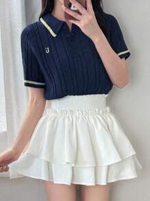 FRIFUL 女式字母图案 Polo 领短袖休闲针织上衣