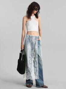 Ontre 2025新款蕾丝绑带裙，白色，适合春夏季，休闲，时尚，商务休闲，通勤，机场 - 白色 - 查看 8