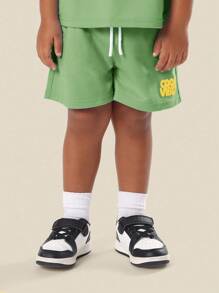 SUMWON 酷炫风超大T恤套装 夏季休闲抽绳短裤两件套 春季儿童街头服饰 度假风 - 軍綠色 - 查看 3