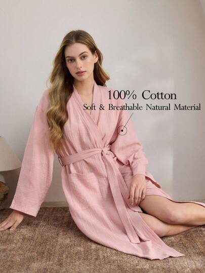 Ocili 女士休闲柔软棉质双层薄纱浴袍，舒适睡袍，假日季必备，秋冬季舒适之选