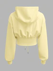 SHEIN EZwear 秋冬季休闲时尚百搭长袖日常针织连帽卫衣女士淡黄色连帽衫 - 黃色 - 查看 2