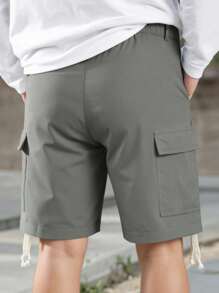 Manfinity Roughcore Men's Fashionable Casual Multi-Pocket Lightweight Grey Shorts, Summer Men Grey Cargo Shorts Men Cargo Shorts Men Casual Shorts Grey Shorts For Men Men Shorts - Dark Grey - View 2