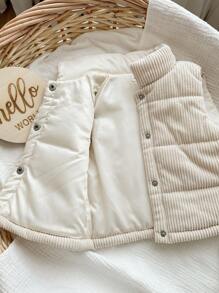 SHEIN Babygirl Corduroy Padded Vest, Beige, Warm For Autumn/Winter Fall
