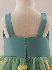 Glamorique Kids Baby Girls' Green Bow Design Mesh Embroidered Dress, Fluffy Skirt Cute & Sweet, Suitable For Birthday Party, Flower Girl, Various Occasions - Green - View 3