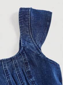 SHEIN MOD Áo denim nữ casual cài cúc phía trước, áo denim xanh mùa hè, áo cổ vuông, áo phong cách Gyaru, Y2K, mùa thu, áo đi chơi nữ, thanh lịch, phong cách cổ điển, áo dễ thương, sang trọng, vintage, áo corset - Rửa tối - Xem 4