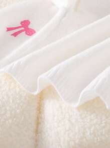 Souflis Souflis Young Girl 1 Piece Sweet Bow-Embroidered Cardigan , Pink & White V-Neck Puff Sleeve Open Front Lightweight Cropped Cardigan For School & Weekend Outings, Spring/Fall - White - View 4