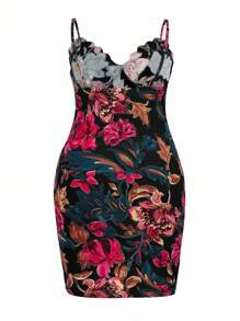 CurvyTilda 加大花卉印花吊带紧身连衣裙，夏季 - 彩色 - 查看 4