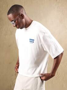 SUMWON 超大复古风格 T 恤，带有积极信息印花街头服饰夏季节日休闲美学棉质柔软 T 恤滑板都市时尚 - 白色 - 查看 2