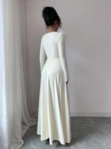 Elenzga Vestido decorativo floral 3D elegante - Albaricoque - Ver 2