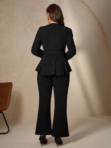 Chikora Plus Size Women's Black 2 Pieces Set,Elegant Autumn Long Sleeve Top And Pants Suit,Formal Business Casual Office Outfits For Dinner Evening Clothes - Black - View 3
