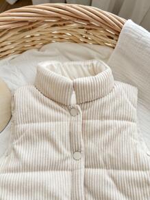 SHEIN Babygirl Corduroy Padded Vest, Beige, Warm For Autumn/Winter Fall