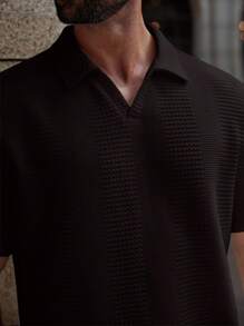Manfinity Homme Kemeja Polo Lengan Pendek Polos Kasual Pria Ukuran Besar, Musim Panas - Hitam - View 5