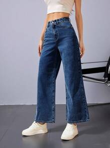 Jeanoix High Waist Wide Leg Jeans - Medium Wash - View 3