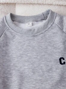 青少年女孩休闲街头风格运动字母刺绣插肩袖宽松 T 恤和短裤套装，夏季 - 灰色 - 查看 6