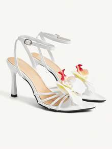 CUCCOO CHICEST Women's Fashionable Elegant 3D Floral Decor White High Heel Sandals - White - View 1