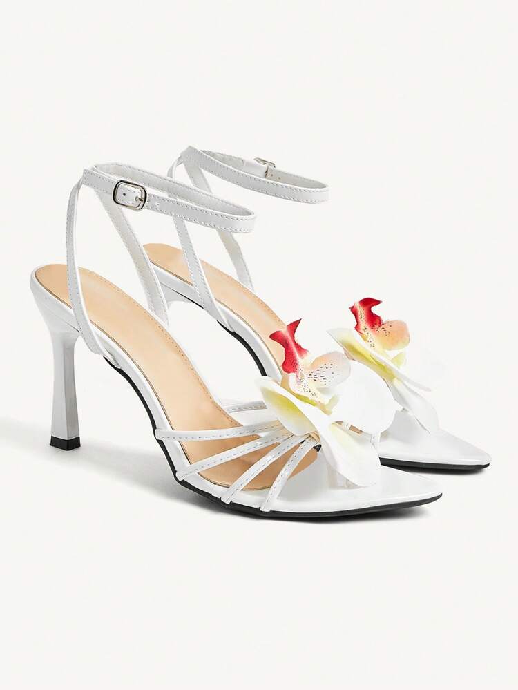 CUCCOO CHICEST Women's Fashionable Elegant 3D Floral Decor White High Heel Sandals