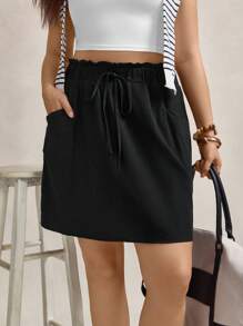 Zelara Plus Size Women Halloween Coffee Brown Elastic Waist Fashionable Skirt