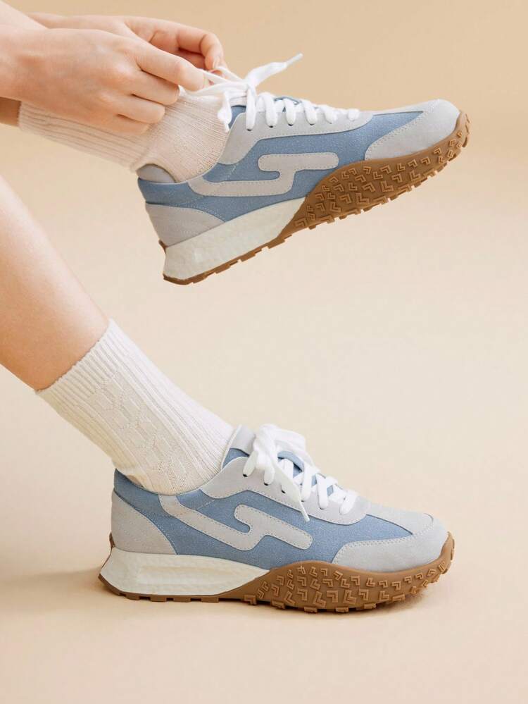 CUCCOO EASI Zapatos deportivos casuales de mujer con puntera redonda, suela gruesa, estilo deportivo para uso casual y al aire libre, de piel sintética (PU) en color azul