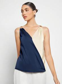 BizChic Áo sơ mi nữ mùa xuân/hè mới, màu trơn, phối họa tiết kim loại, kiểu dáng hiện đại, thanh lịch, phù hợp cho đi làm hàng ngày, phong cách retro thập niên 90, Giáng sinh, Năm mới, Ngày Valentine, tiệc tùng, đi biển, tốt nghiệp, lễ hội, ngày lễ, thích hợp cho khách dự đám cưới, chủ nhà, hẹn hò, tiệc tùng, hòa nhạc, bữa trưa, sân bay, nhiều dịp khác nhau. - Xanh đậm - Xem 3