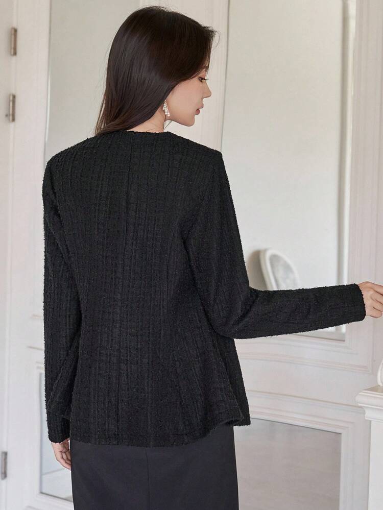 Solid Color Fitted Long Sleeve Waist Cinched Double-Breasted Flared Cuff Metal Decor Elegant Vintage Women Shirt, Autumn/Winter