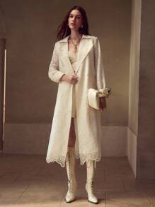 MOTF PREMIUM ABRIGO TRENCH DE DOBLE BOTONADURA CON ENCAJE - Albaricoque - Ver 5