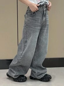 Dazy Kids 男童宽松直筒休闲牛仔裤，秋季童装 - 灰色 - 查看 10