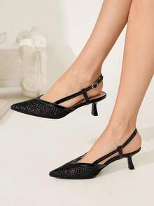 CUCCOO CHICEST 女士秋冬新款闪亮水晶网眼拼接V型尖头猫跟斜跟优雅奢华浪漫性感时尚哥特风黑色仿皮网眼高跟凉鞋，适合正式场合、下午茶、约会、派对、婚礼、晚宴、夜店、万圣节、圣诞节、感恩节、生日等场合。 - 黑色 - 查看 6