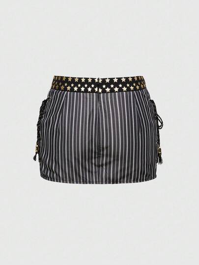 Fairycore Jupe mini côtelée avec laçage latéral, style Y2K Harajuku pour femmes