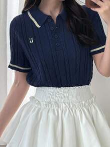 FRIFUL 女式字母图案 Polo 领短袖休闲针织上衣