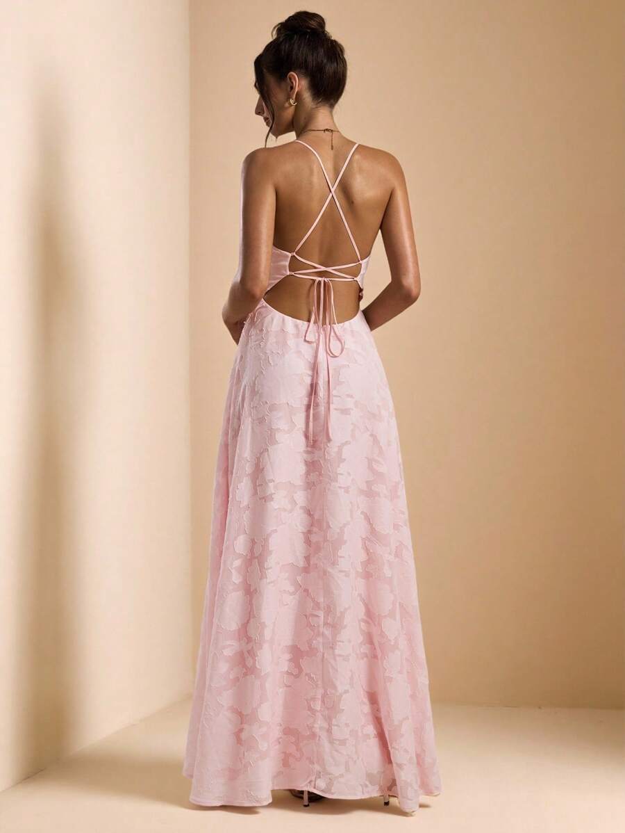 SHEIN BAE Váy maxi chữ A hở lưng màu trơn bó sát có dây mảnh dành cho nữ mùa xuân/hè, váy đi nghỉ, váy đi biển, váy dạ hội thanh lịch