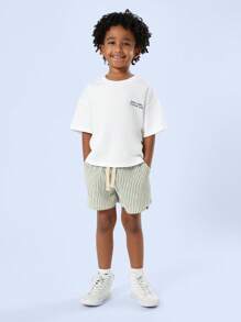 SUMWON Beach Vibes Vacation Club Italia Kids Summer T-Shirt With Capri Lemon Print Short Sleeve Streetwear - Green - View 2