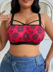 SHEIN Plus Size Comfortable Wireless Bralette, Suitable For Music Festivals And Beer Festivals - Burgundy - View 3