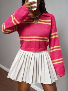 Slaydiva Mùa thu sớm, mùa thu đông, mùa tựu trường, lễ hội âm nhạc, lễ hội hóa trang, phong cách đường phố thường ngày, hẹn hò hàng ngày gợi cảm, người nổi tiếng trên mạng, thanh lịch thường ngày, đi làm, phong cách công sở, phong cách giả, cổ polo, cổ chữ V, tay dài, dáng rộng, áo len ngắn màu vàng, áo len sọc đỏ hồng, áo len, áo dệt kim, áo len nữ công sở, mùa tựu trường, lễ hội âm nhạc sôi động - Màu Hồng Tươi - Xem 4