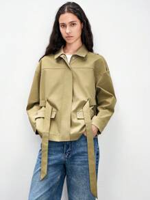 Lumivelle Women's Fashion Windbreaker Utility Jacket With Waist Cinch, Autumn/Winter Casual Spring For University - Khaki - View 1