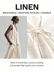 Ontre 2pc Set Women Urban Chic Casual Solid Color Vest And Pants Suit, Summer 2025 - Beige - View 2