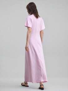 Ontre 女款粉色收腰都市简约优雅蝙蝠袖连衣裙，都市简约时尚商务休闲优雅连衣裙，女式休闲连衣裙，女式加长连衣裙，度假连衣裙，婚礼活动连衣裙，夏威夷风格女式秋季连衣裙