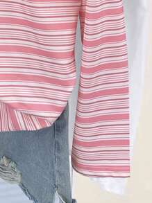 SHEIN Women's Round Neck Striped Patchwork Butterfly Print Long Sleeve T-Shirt Fall Cloth For Women