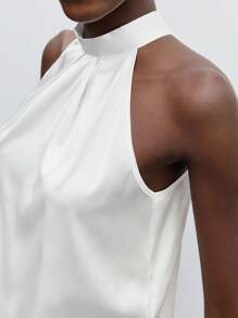 Maija 素色後綁帶掛脖上衣工作服 - 白色 - 查看 5