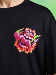 MADBALLS X SHEIN 男士字母及卡通图案圆领短袖T恤 - 黑色 - 查看 4