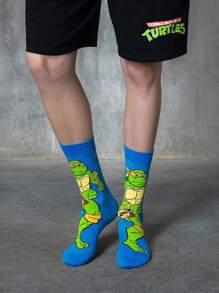 TEENAGE MUTANT NINJA TURTLES | SHEIN 4 双柔软透气吸湿排汗休闲男士中筒袜，搭配时尚灰色和蓝色中筒袜，加固脚趾和脚跟，经久耐用，男女通用，四季百搭 - 彩色 - 查看 6