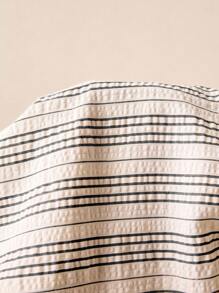 Poéselle 女式条纹抽绳腰口袋宽松休闲裤裙 - 黑色 - 查看 8