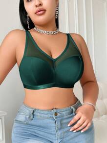 Comfy Plus Size Dark Green Bra In Mesh Material With Supportive Design - Dark Green - View 5