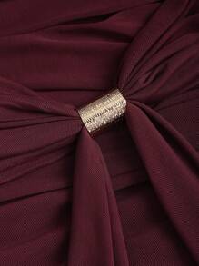 Sweetra Halloween Women's Halter Y2K Sexy Ruched Metal Buckle Dress - Burgundy - View 6