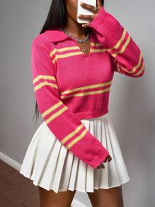 Slaydiva Mùa thu sớm, mùa thu đông, mùa tựu trường, lễ hội âm nhạc, lễ hội hóa trang, phong cách đường phố thường ngày, hẹn hò hàng ngày gợi cảm, người nổi tiếng trên mạng, thanh lịch thường ngày, đi làm, phong cách công sở, phong cách giả, cổ polo, cổ chữ V, tay dài, dáng rộng, áo len ngắn màu vàng, áo len sọc đỏ hồng, áo len, áo dệt kim, áo len nữ công sở, mùa tựu trường, lễ hội âm nhạc sôi động - Màu Hồng Tươi - Xem 10